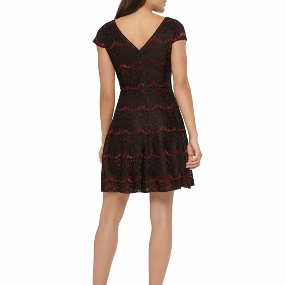 kensie Metallic Lace Fit & Flare Dress - Picture 2 of 4